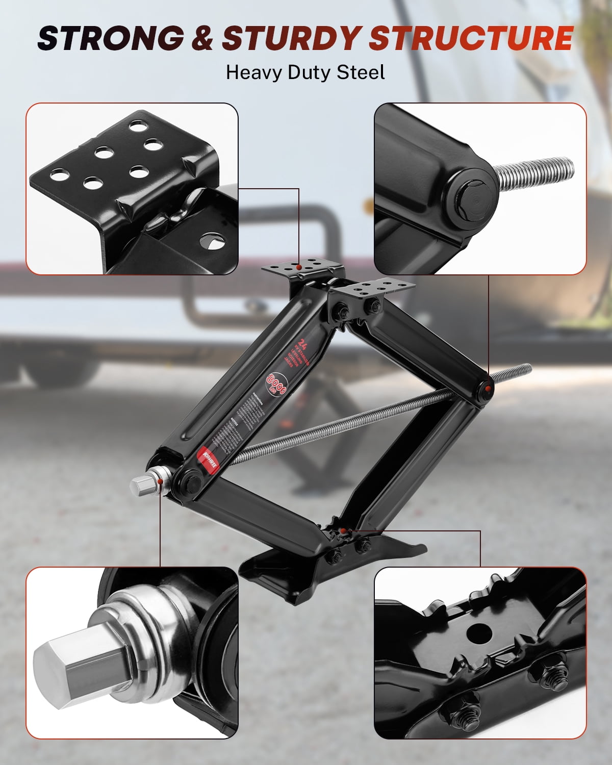 Kohree 24" 8000lbs RV Trailer Stabilizer Leveling Scissor Jacks with Crank Handle and Drill Bit,Set 2