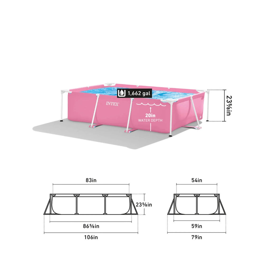 INTEX Rectangular Metal Frame Above Ground Swimming Pool, Pink, 7ft x 23in