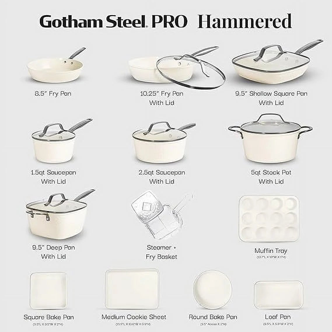 Gotham Steel Hammered 20 Pc Ceramic Nonstick Cookware Set, Copper