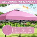Ainfox 12'x12'Pop Up Canopy Tent Center Lock Windproof UV Shelter Wheeled Bag for Outdoor Events Parties Camping,Pink