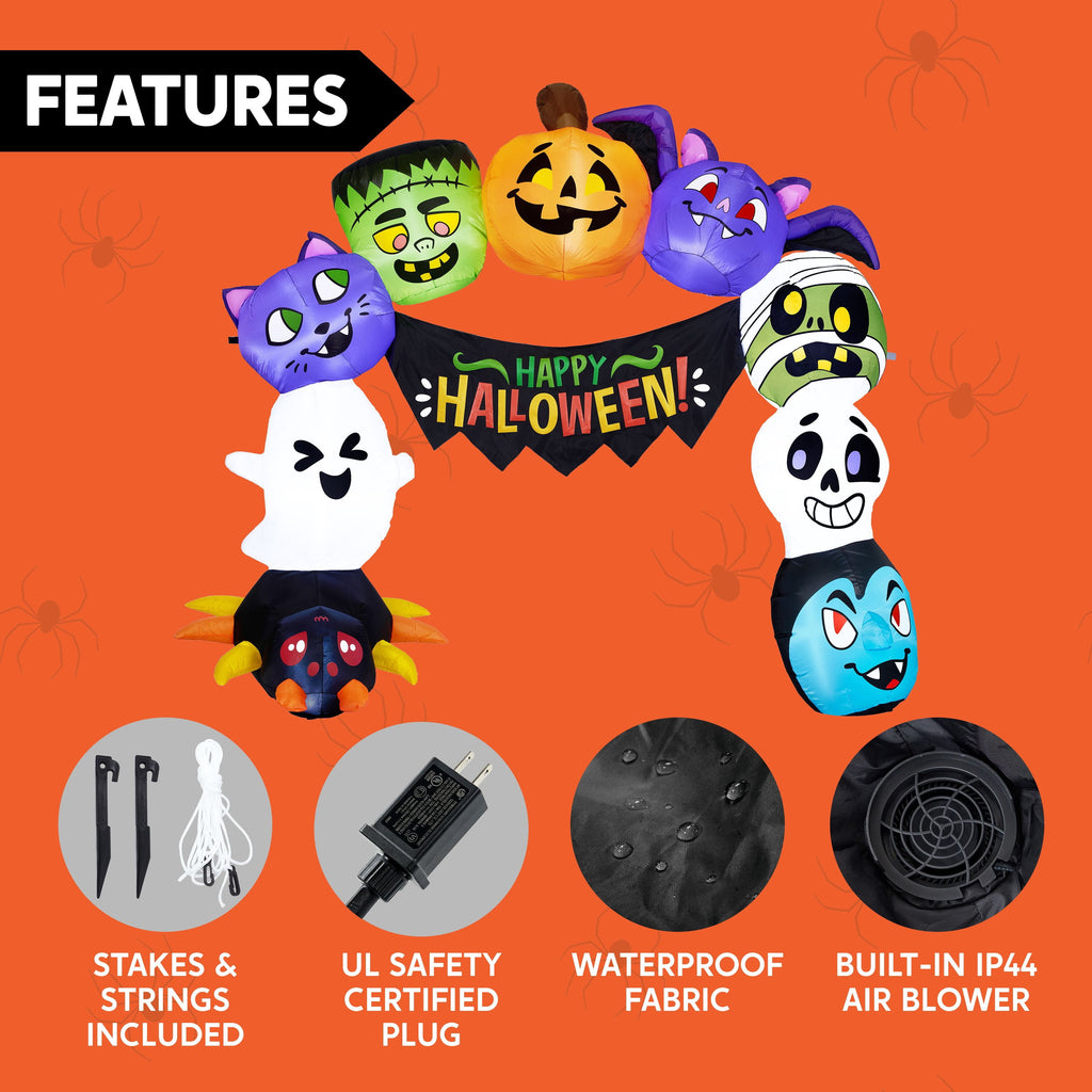 Joyfy 6 ft Halloween Inflatable Archway Decoration with Multi-Characters, Trunk or Treat Car Decorations Kit Archway with Built-in LED Light for Halloween Party, Outdoor, Yard, Garden Decor