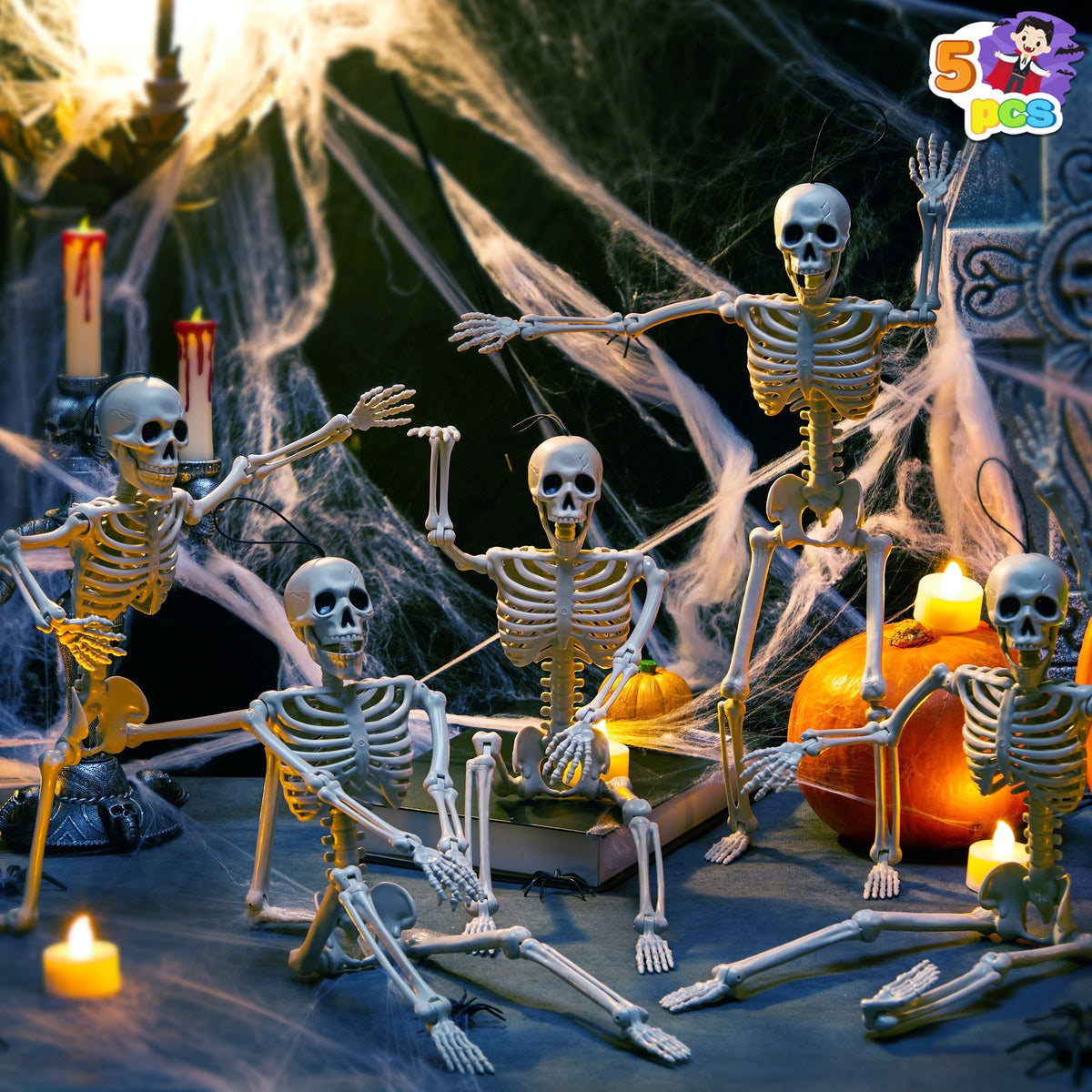 Joyfy 16" Glow in the Dark Skeleton, 5PCS Set