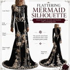 Women Skeleton Dress 3D Print Velvet Floral Long Sleeve Halloween Costumes, Skeleton Costume for Women Cosplay Party