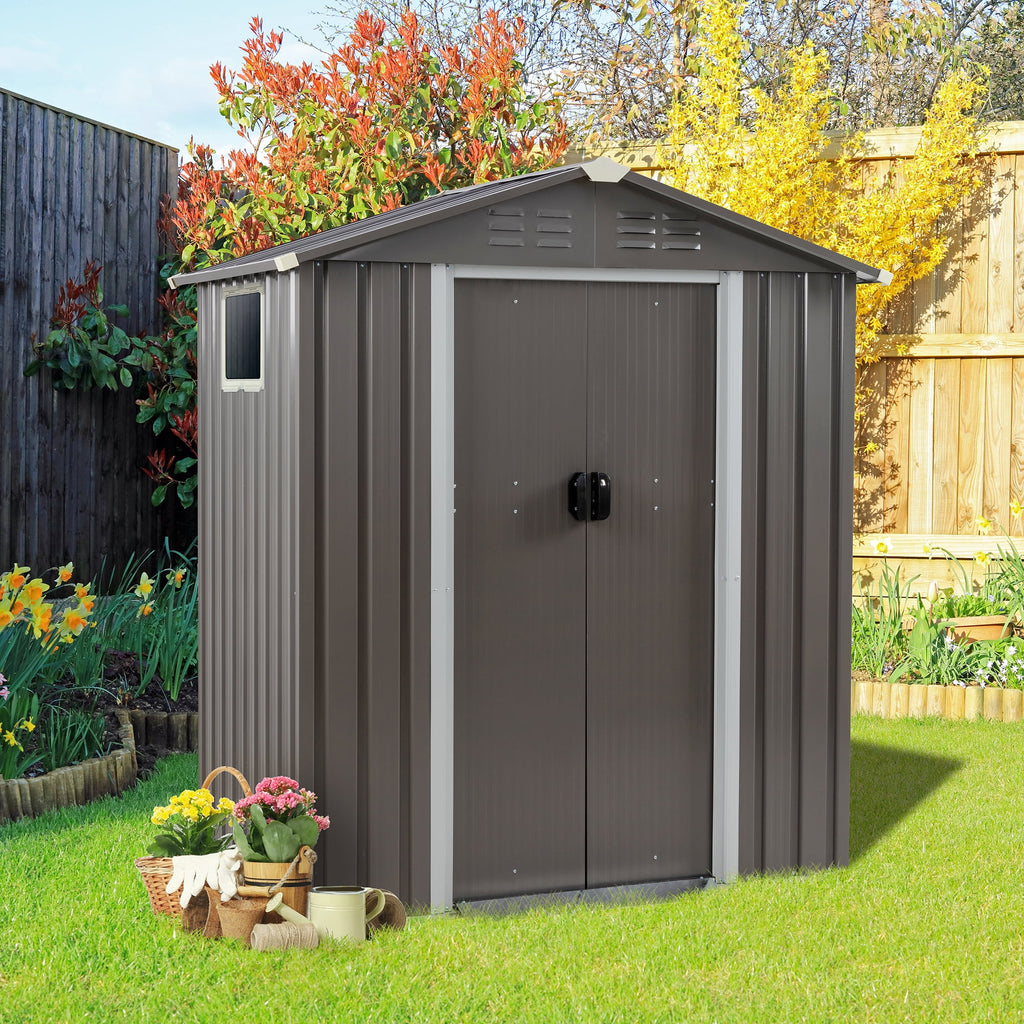 Sobaniilo 5x3x6FT Outdoor Storage Shed Clearance with Lockable Door Metal Garden Shed Steel Anti-Corrosion Storage House Waterproof Tool Shed (Gray)
