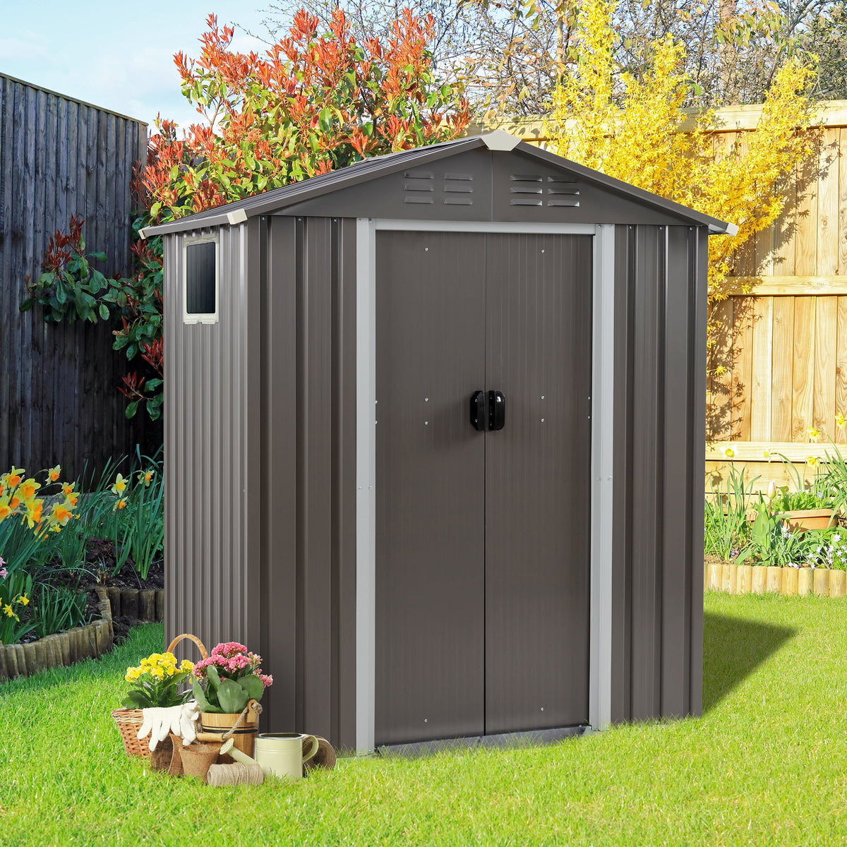 Sobaniilo 5x3x6FT Outdoor Storage Shed Clearance with Lockable Door Metal Garden Shed Steel Anti-Corrosion Storage House Waterproof Tool Shed (Gray)