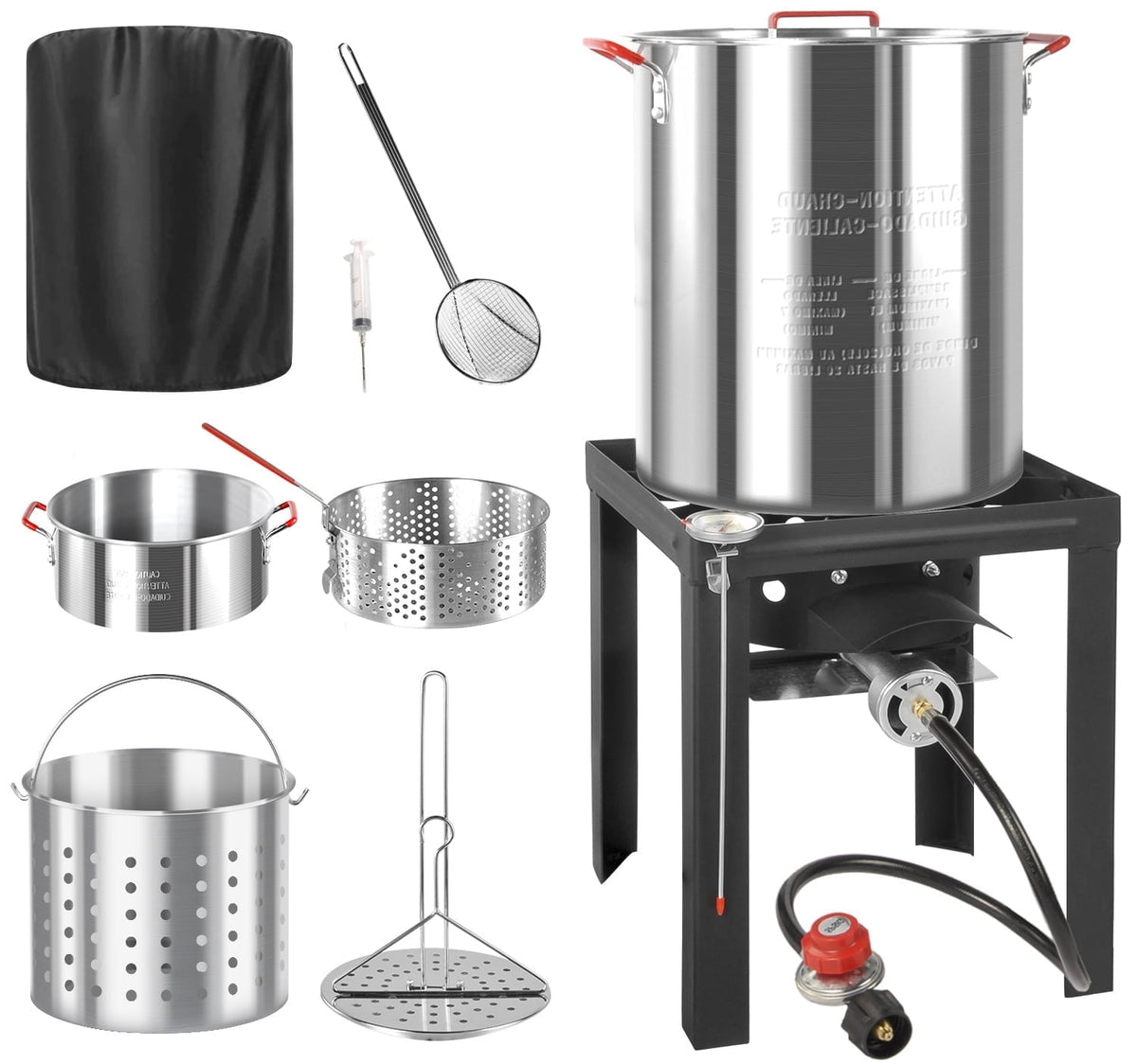 30QT & 10QT Outdoor Turkey Fryer | Seafood Boil Pot | Cover & Skimmer Included | 50,000BTU Propane Burner | Aluminum Deep Fryer Pot with Basket