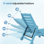 SERWALL Patio Chaise Lounge Chair, 78'' HDPE Outdoor Lounge Chair 5 Positions Pool Lounger Light Blue