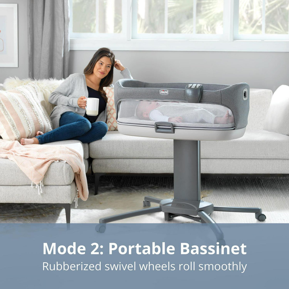 Chicco Close To You 3-In-1 Portable Bedside Bassinet And Changing Table, Heather Grey - 00079642400070