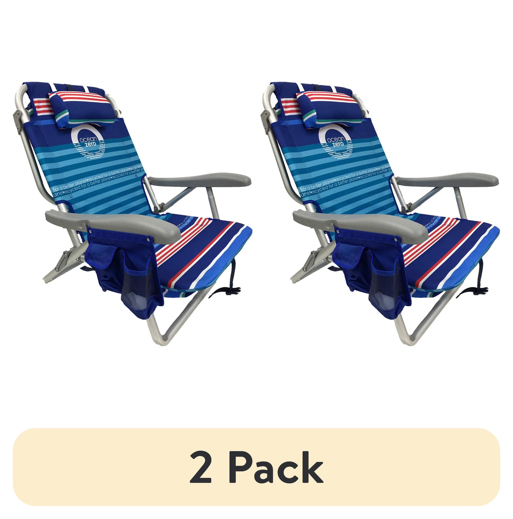 Ocean Zero Deluxe Backpack Beach Chairs, Striped, 2 Pack