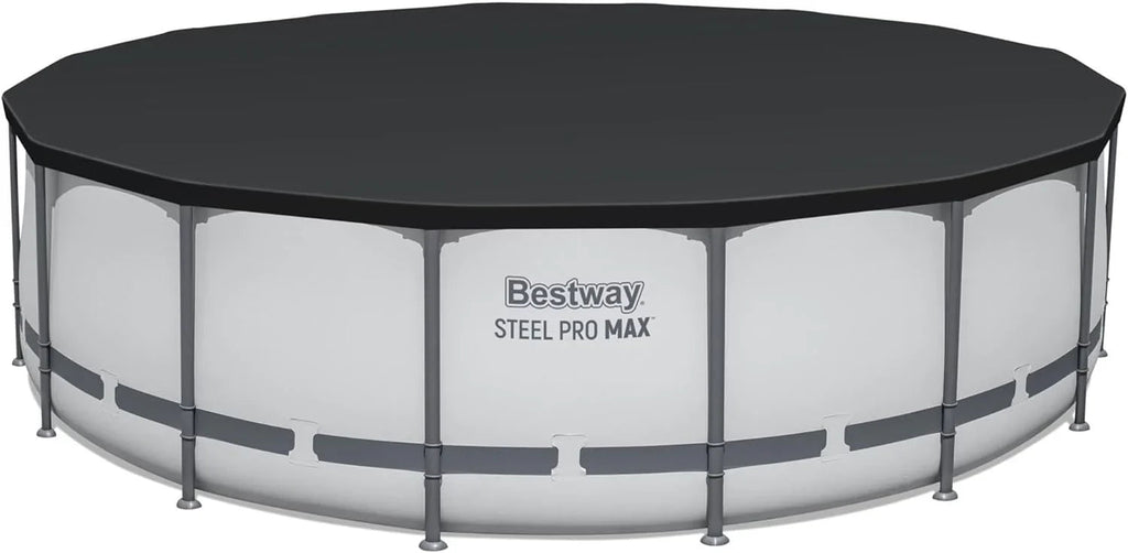 Steel Pro MAX 14 Foot x 48 Inch Round Steel Frame Above Ground Pool Set With 1,000 Filter Pump, Ladder And Cover - Gray