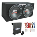 MTX Dual Loaded Car Subwoofer Enclosure 12 Inch 1200W With Boss R1100M Amplifier And Soundstorm AKS8 Kit - TNE212D