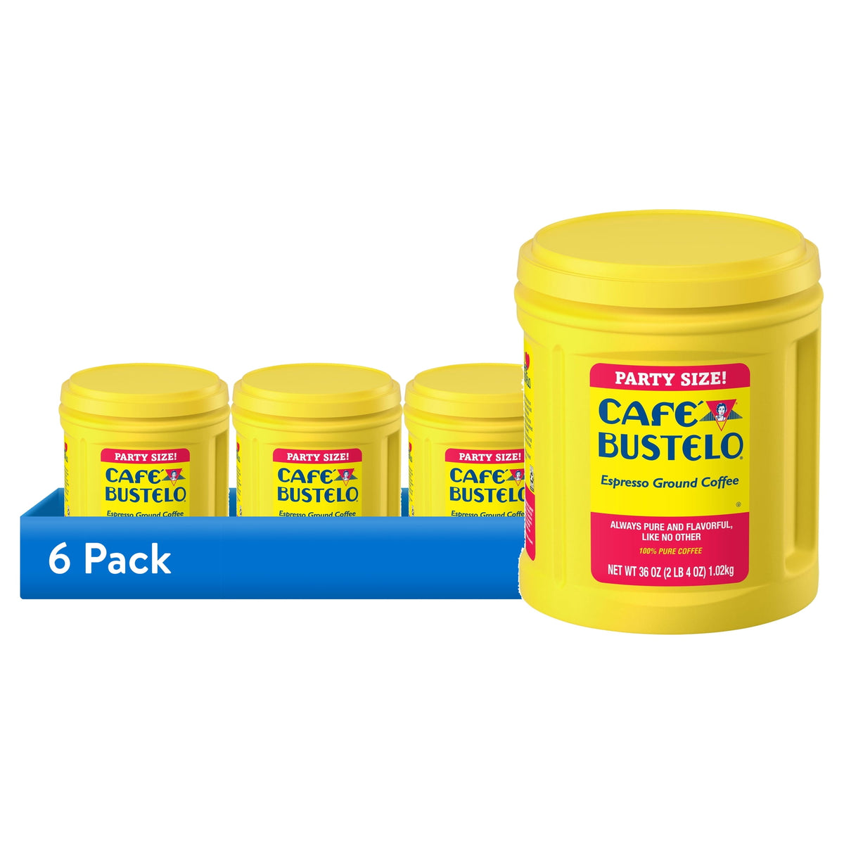 6 pack) Cafe Bustelo Espresso Ground Coffee, Dark Roast, 36 oz Canister