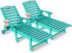 SUUNYN HDPE 6-Position Outdoor Chaise Lounge Chair With Wheels And Cup Holder - Teak