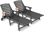 SUUNYN HDPE 6-Position Outdoor Chaise Lounge Chair With Wheels And Cup Holder - Teak