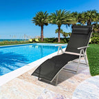 7 Position Folding Outdoor Chaise Lounge Chair With Cushion And Pillow