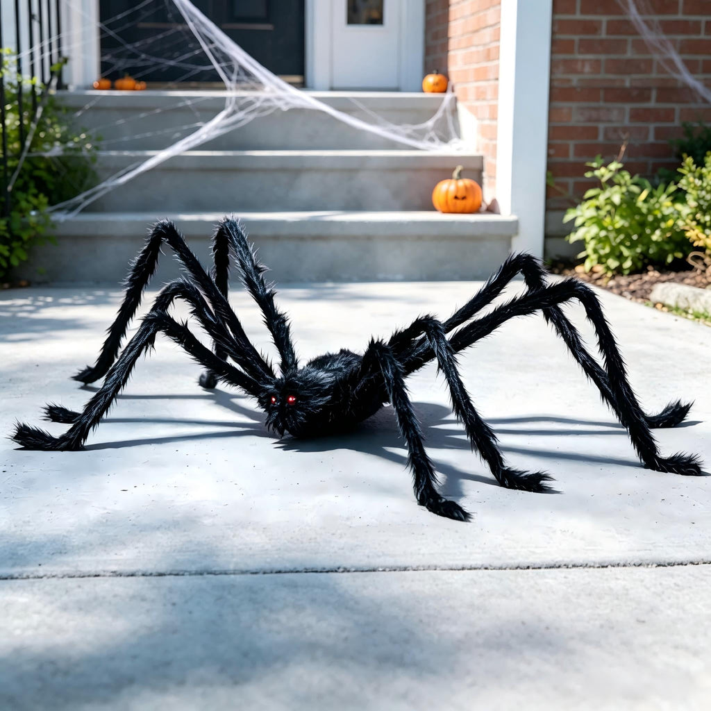 Joyfy 5 ft Scary Giant Spider Halloween Decorations Outdoor, Poseable Spider Lifelike Hairy Prop for Yard, Haunted House, Tree or Porch Party Decorations