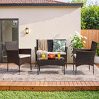 4-Piece Outdoor Patio Furniture Set With Rattan Wicker Chairs, Loveseat And Glass-Top Table