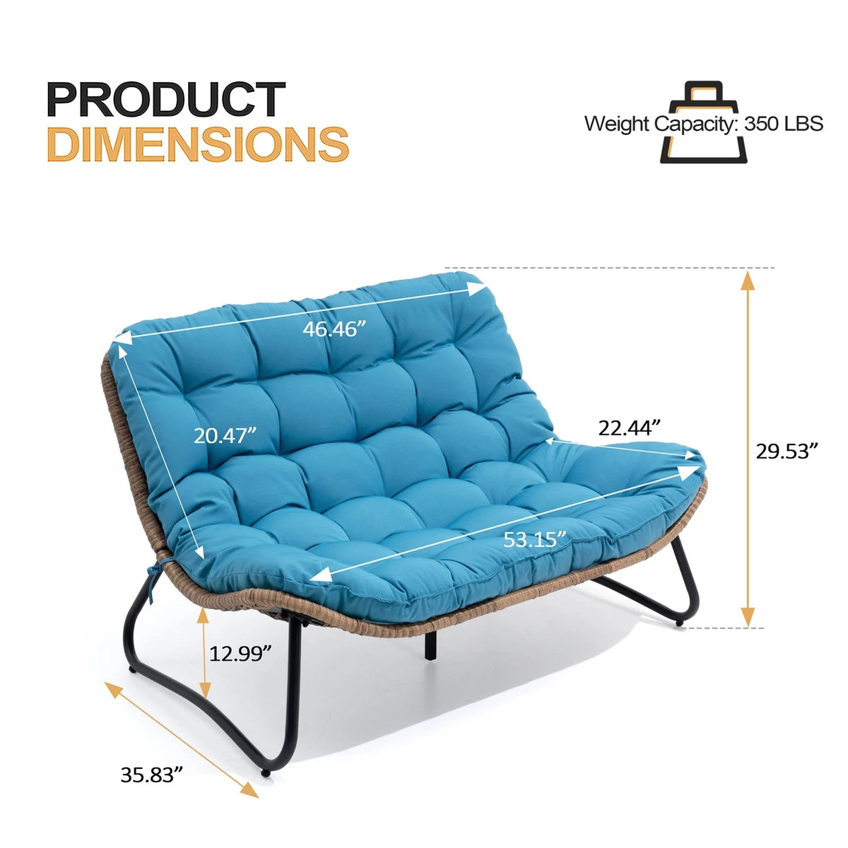 Crestlive Products Patio Loveseat With Cushions, Beige, 53 in x 36 in x 30 in, 350 Pounds Capacity
