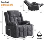 Power Swivel Rocker Recliner Chair With Massage, Heat, USB And Type-C Ports - Dark Grey Fabric