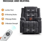 Power Swivel Rocker Recliner Chair With Massage, Heat, USB And Type-C Ports - Dark Grey Fabric