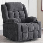 Power Swivel Rocker Recliner Chair With Massage, Heat, USB And Type-C Ports - Dark Grey Fabric