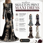 Women Skeleton Dress 3D Print Velvet Floral Long Sleeve Halloween Costumes, Skeleton Costume for Women Cosplay Party