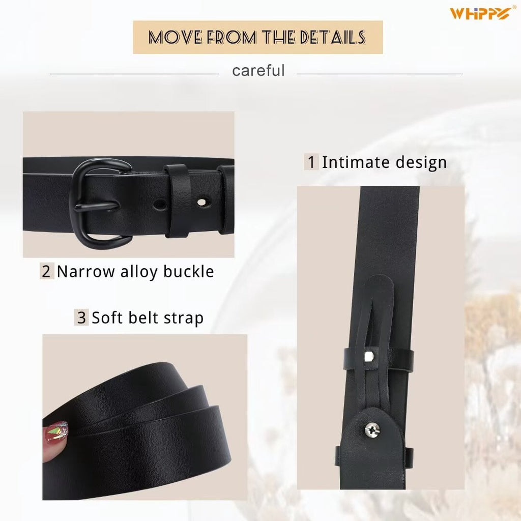 WHIPPY Women Leather Belt for Jeans Pants Ladies Leather Belts with Black Buckle