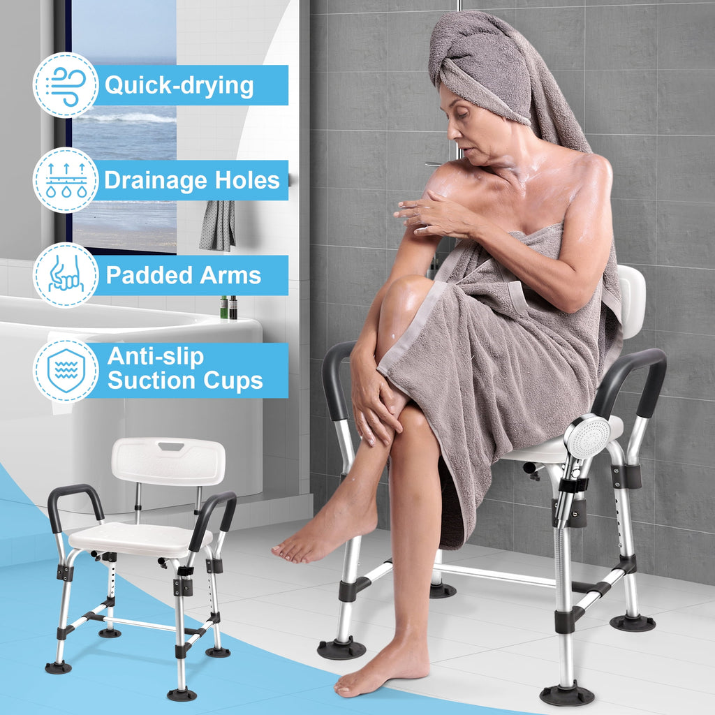 COSYWILL Shower Chair for Inside Shower,Bath Chair with Arms and Back,Heavy Duty Safety Shower Bench with Height Adjustable Bath Seat,White