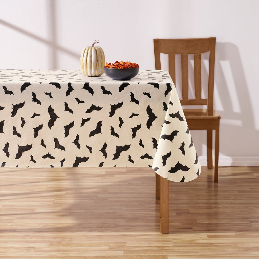 Way To Celebrate Halloween PEVA Tablecloth Indoor & Outdoor Table 60" x 84" - Bat Toss