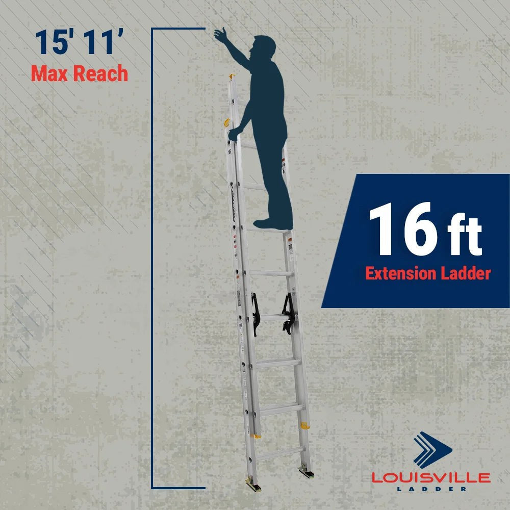 Louisville Ladder 16-Foot Aluminum Extension Ladder, 250-Pound Load Capacity, Type I - AE3216