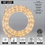 18 ft. LED Warm White Rope Light Kit, 216 Lights, Connectable Ready-to-Install Christmas Decorative Party Lighting, Mounting Clips Included