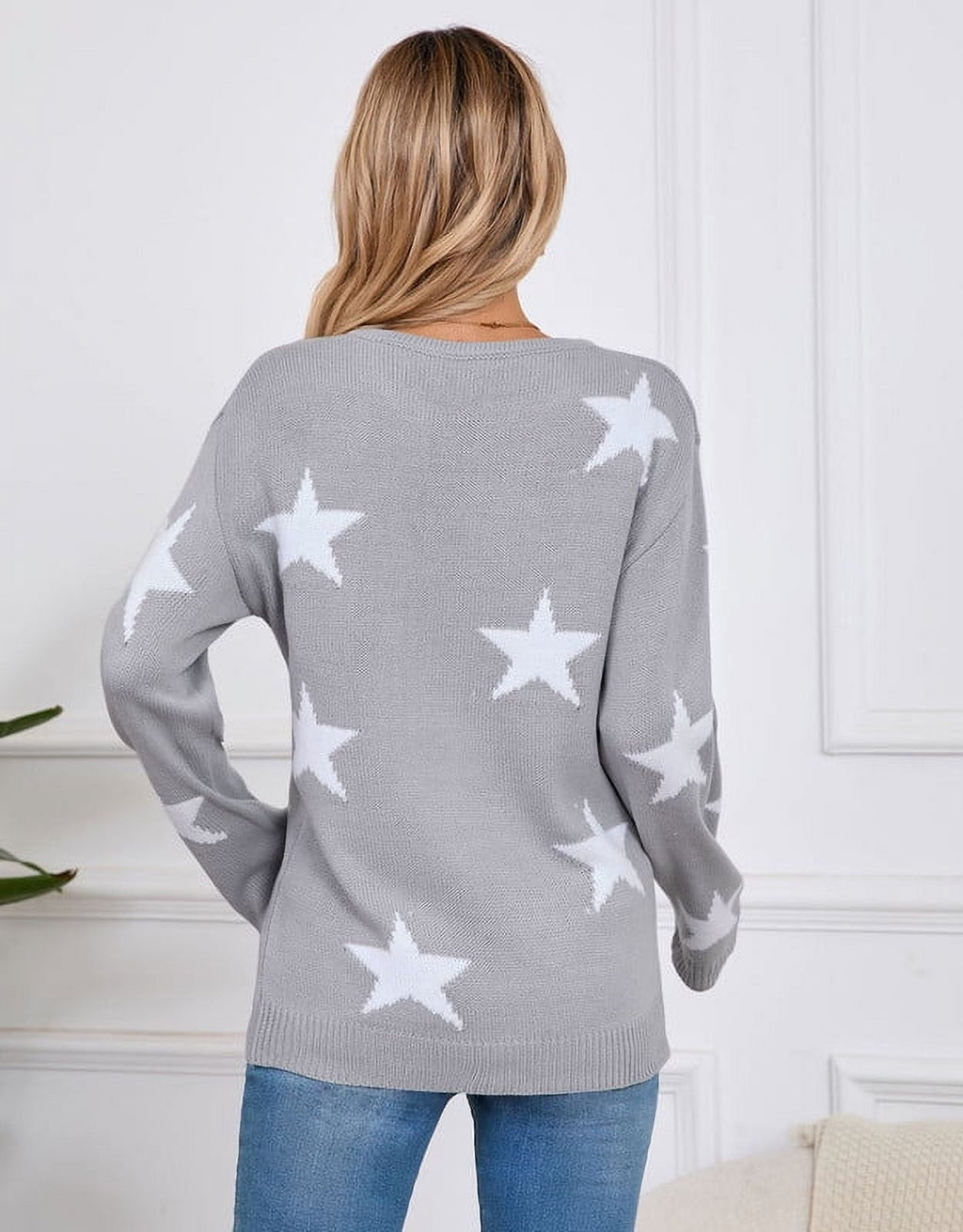 Crewneck Sweaters for Women Trendy Star Sweater Casual Pullover Sweaters Fall Lightweight Womens Sweaters Shermie