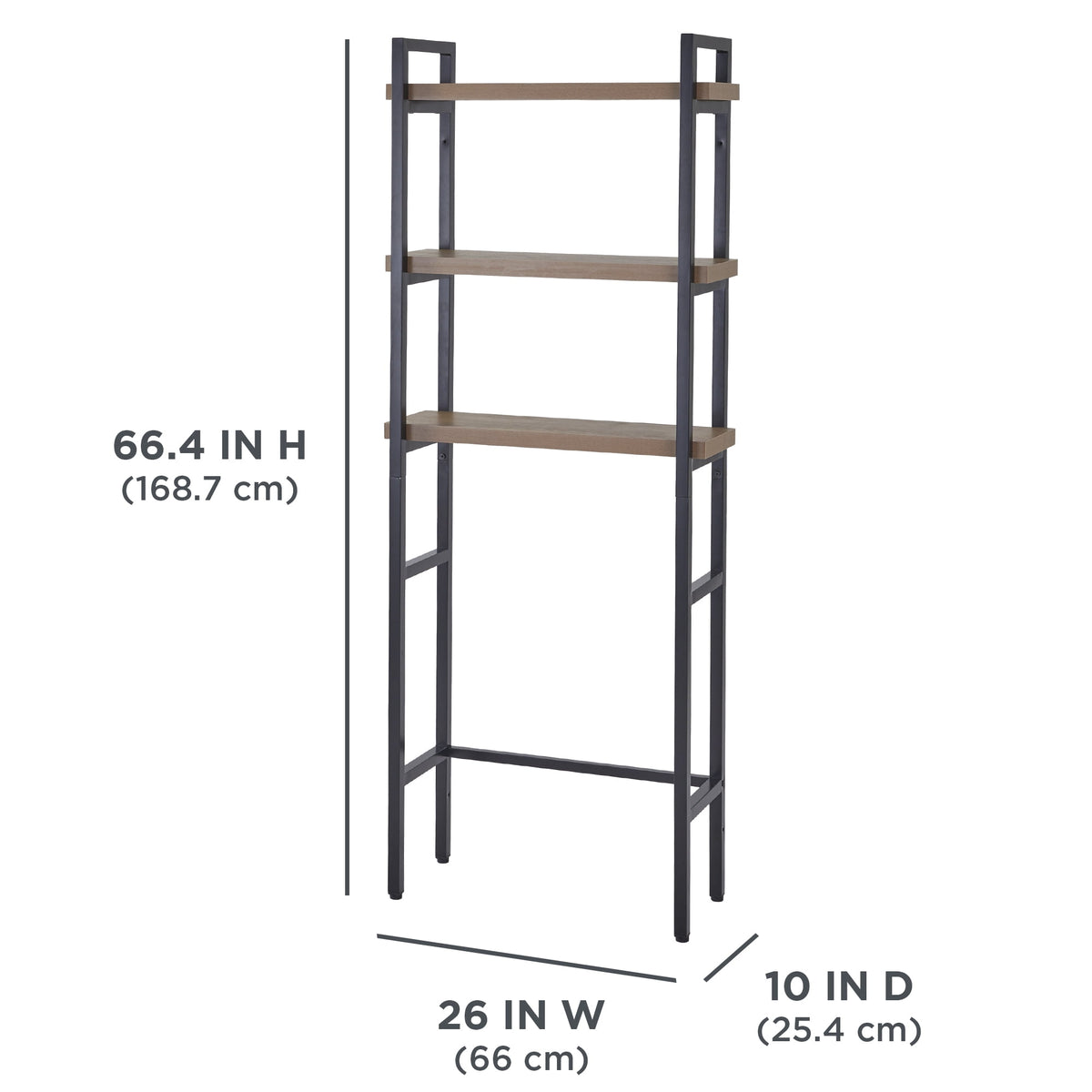 Better Homes & Gardens Jace 3-Shelf Over-the-Toilet Storage Shelf, Black Frame with Oak Shelves