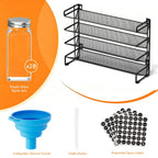 PLUMEBAY Spice Rack Organizer with 28 Jars, Black – Countertop or Wall Mount