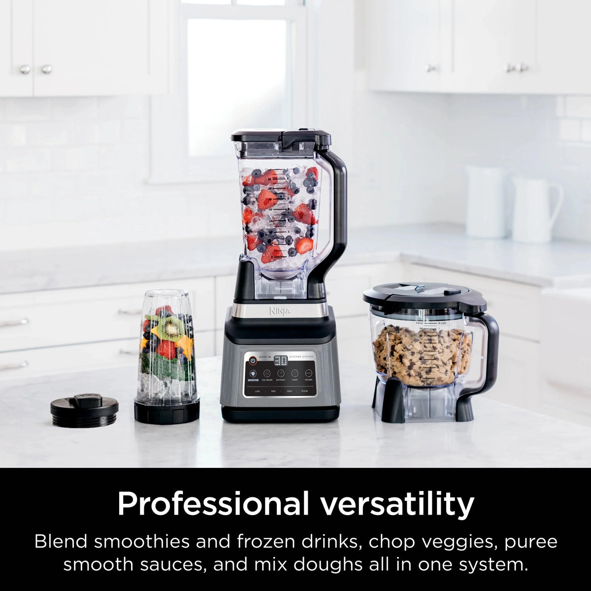 Ninja Professional Plus Kitchen System, 1400 Watts, 72 oz Blender Pitcher, 64 oz Processor Bowl, 24 oz To-Go Cups - BN800