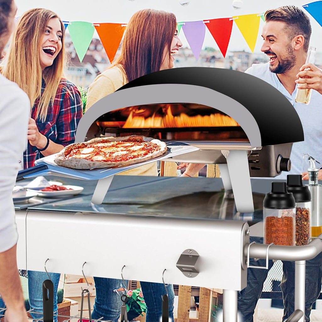 Pizza Oven Table Grill Cart With Pizza Topping Station, 25 W x 50.7 L x 31 H - Black