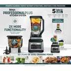 Ninja Professional Plus Kitchen System, 1400 Watts, 72 oz Blender Pitcher, 64 oz Processor Bowl, 24 oz To-Go Cups - BN800