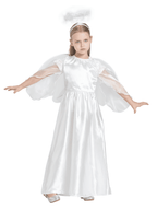 Girls Angel Costume, 3 Pcs Dress Halo Wings White Fancy Dress Up for Nativity Halloween Christmas 3-4 Years