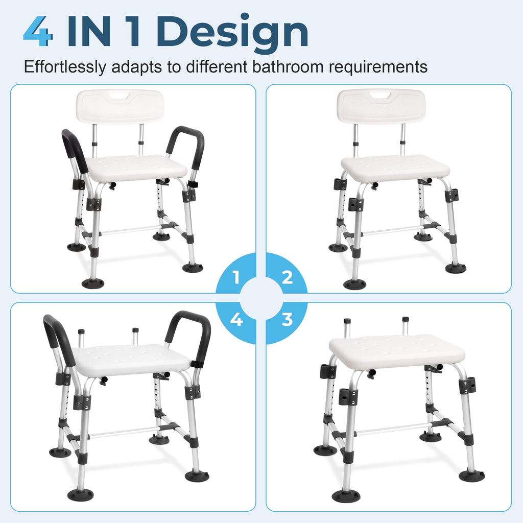 COSYWILL Shower Chair for Inside Shower,Bath Chair with Arms and Back,Heavy Duty Safety Shower Bench with Height Adjustable Bath Seat,White