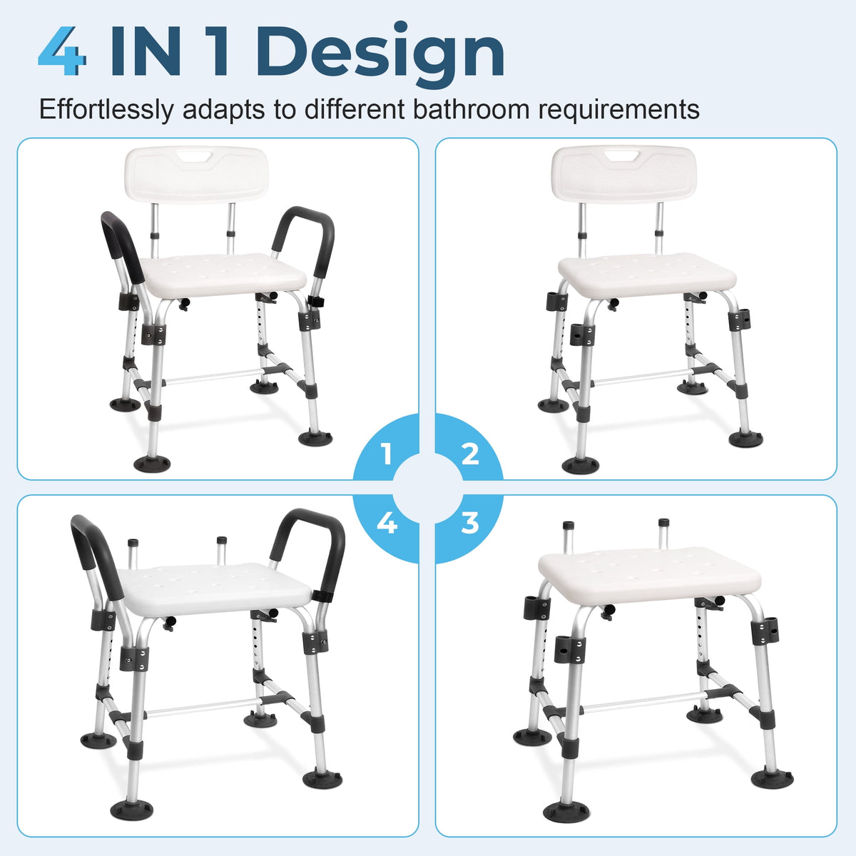 COSYWILL Shower Chair for Inside Shower,Bath Chair with Arms and Back,Heavy Duty Safety Shower Bench with Height Adjustable Bath Seat,White