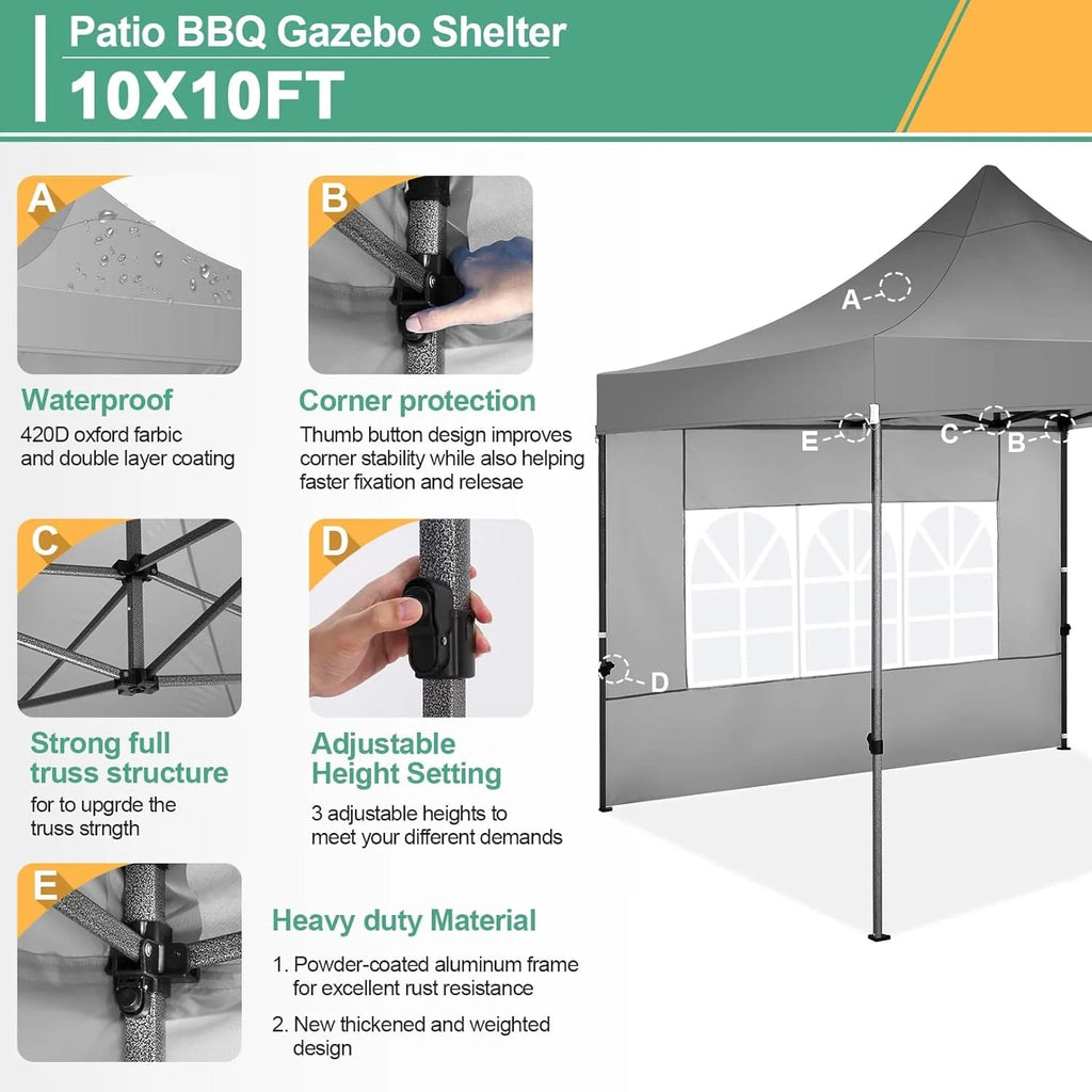 COBIZI 10x20 Heavy Duty Pop-Up Canopy Tent With 6 Sidewalls - Black