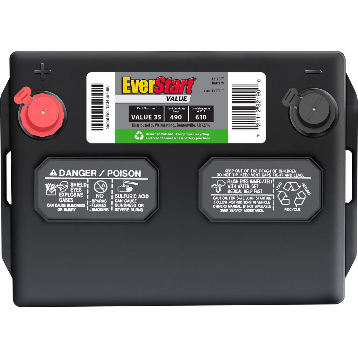 EverStart Value Automotive Battery, Group Size 35, 12 V, 490 CCA, 80 Min Reserve Capacity