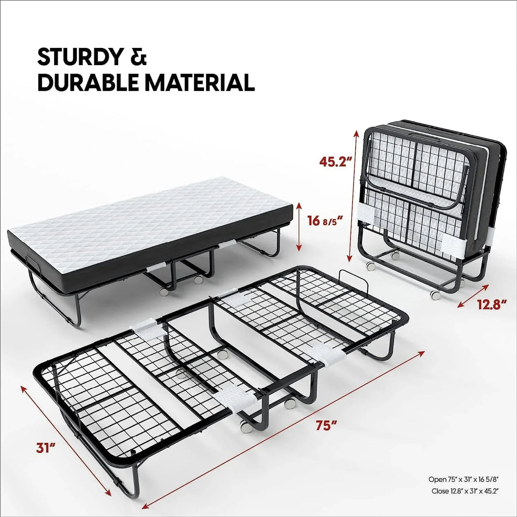 EconoHome Folding Bed With 5-Inch Memory Foam Cot Mattress, 75x31 - Portable Rollaway Bed
