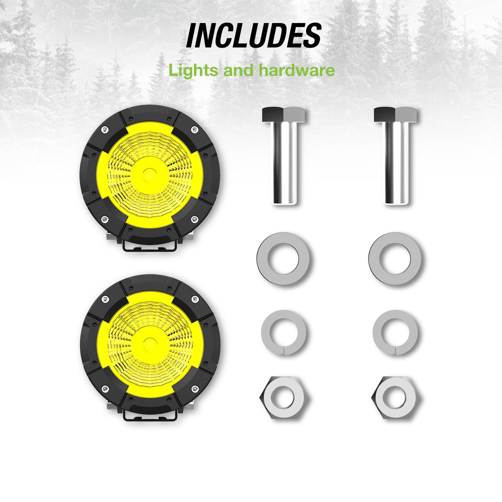 TYPE S - Elevate 4 Inch Amber Spot Beam Round Pod Light Set - DOT Compliant - 4220 Raw Lumens, Waterproof, Die-cast, Off Road Lights, Truck, Jeep
