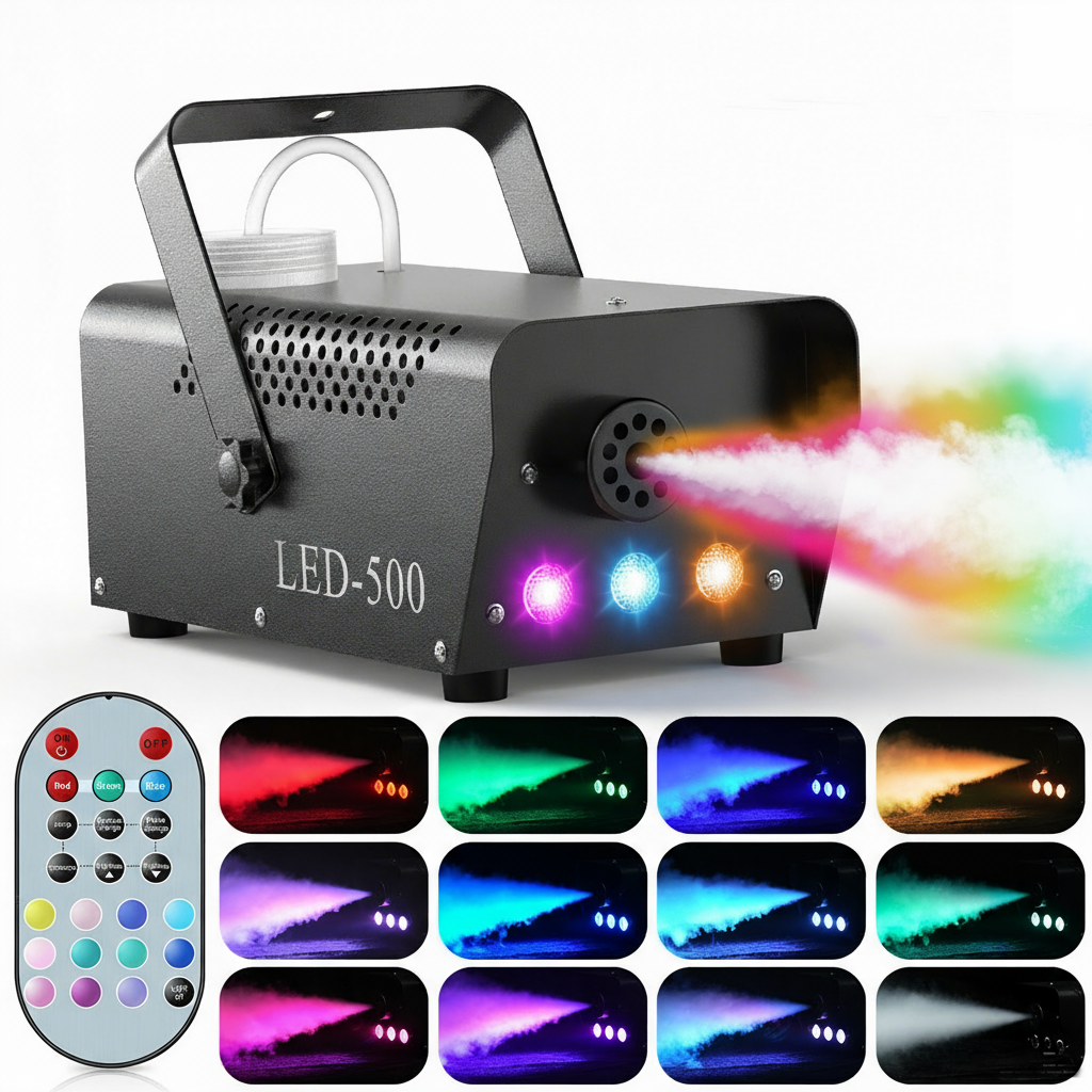 Halloween Fog Machine 500W RGB LED Smoke Machine Stage Lighting Effect with Remote Control for Halloween Wedding DJ Show Concert Bar Party