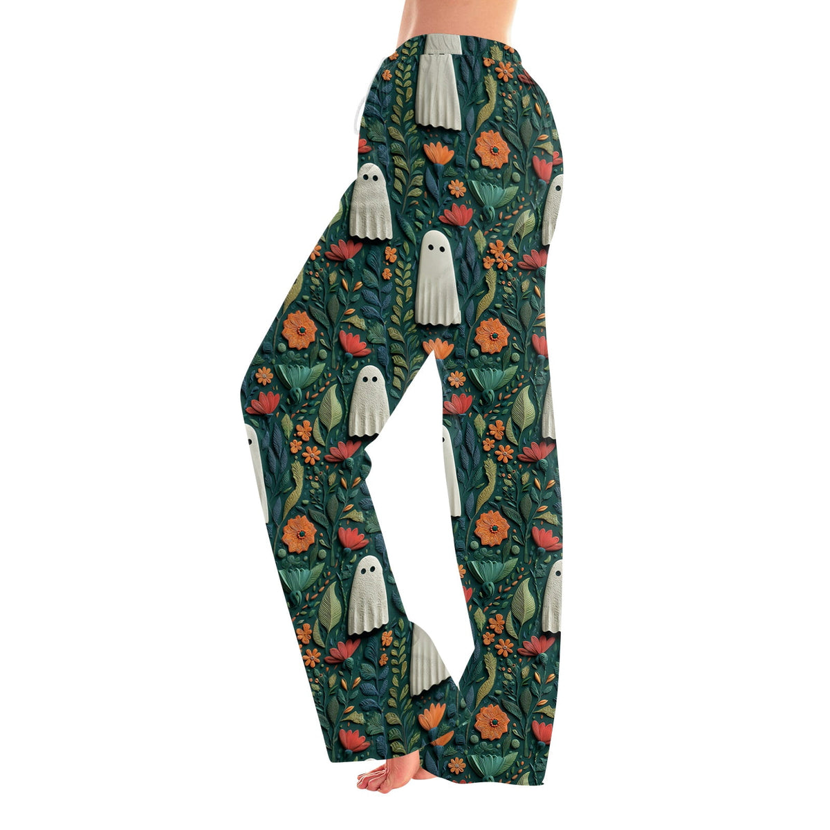 Fabrcox Halloween Womans Pajama Pants Ghost Pumpkin Candy Sleep Pants Women Fall Winter Festival Soft Lounge Pants for Women Khaki S