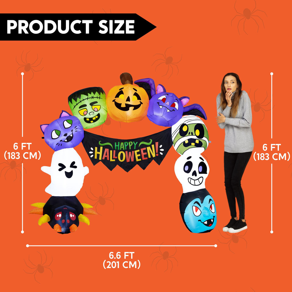 Joyfy 6 ft Halloween Inflatable Archway Decoration with Multi-Characters, Trunk or Treat Car Decorations Kit Archway with Built-in LED Light for Halloween Party, Outdoor, Yard, Garden Decor