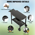 PARGRILL Outdoor Folding Grill Cart with Pull-Out Side Table, Griddle Stand Fit 17 Inch or 22 Inch, Portable Stainless Steel BBQ Prep Station with