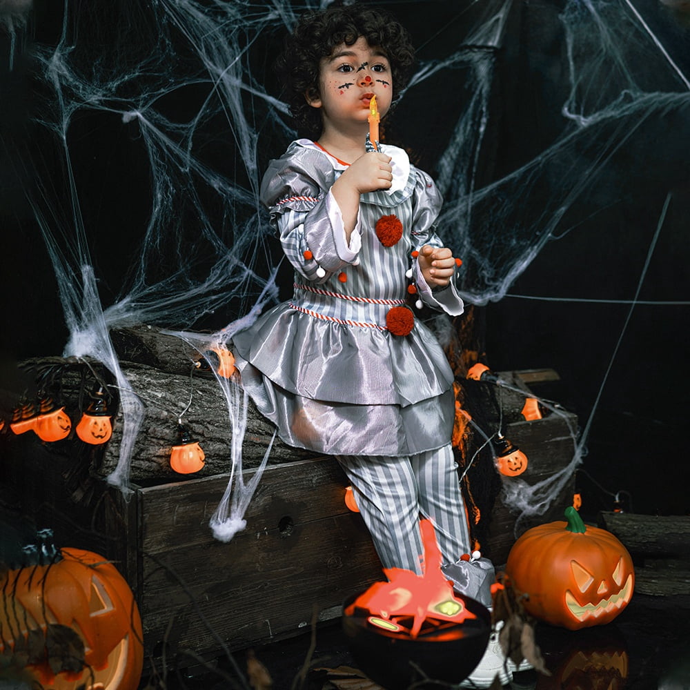 Kids Clown Costume Halloween, Classic Movies Character Fancy Dress Suit for Boys Girls Carnival Party 3-10 Years
