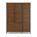 Solid Pine Wood Armoire, 3 Doors, 2 Drawers, 5 Shelves, 73.75 in H x 59.5 in W x 21.5 in D